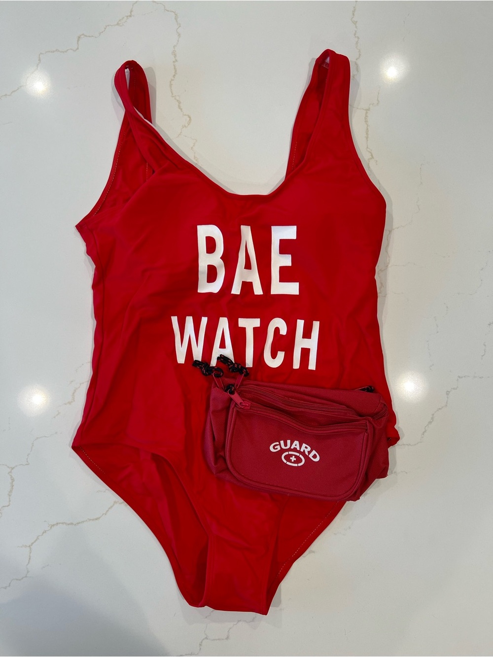 Red "BAE WATCH" Womens One-Piece Swimsuit - Unbranded